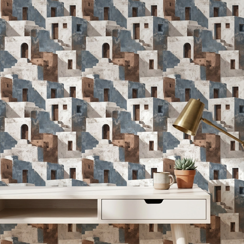 Geometric Wallpaper Architecture Mediterranean Decorative Mural