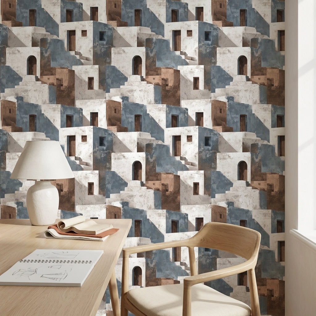 Geometric Wallpaper Architecture Mediterranean Decorative Mural
