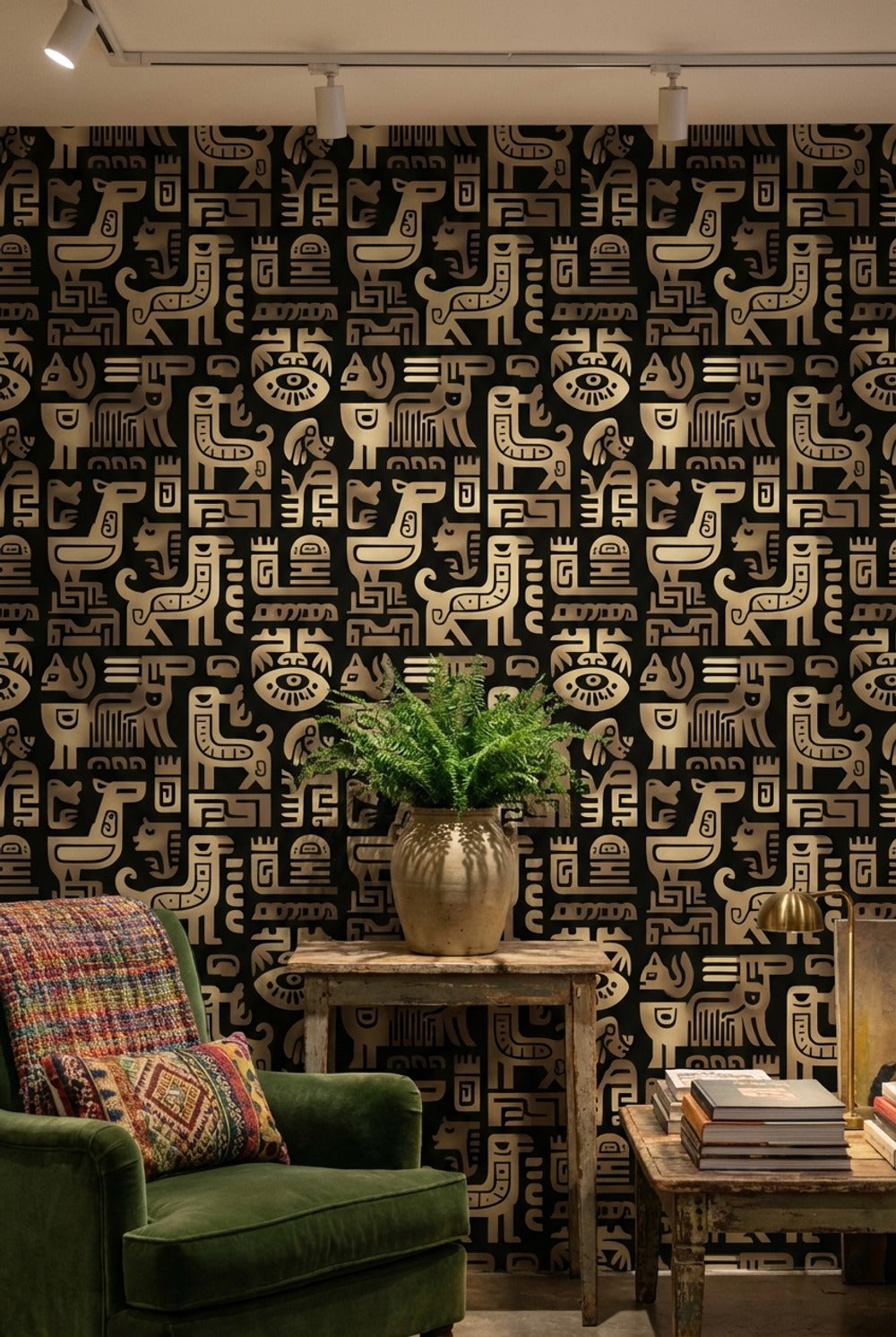 Stylized Animal Wallpaper Geometric Tribal Decorative Mural