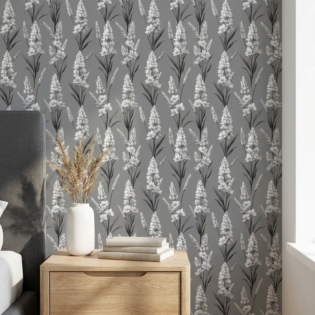 Floral Wallpaper Gray Traditional Decorative Mural