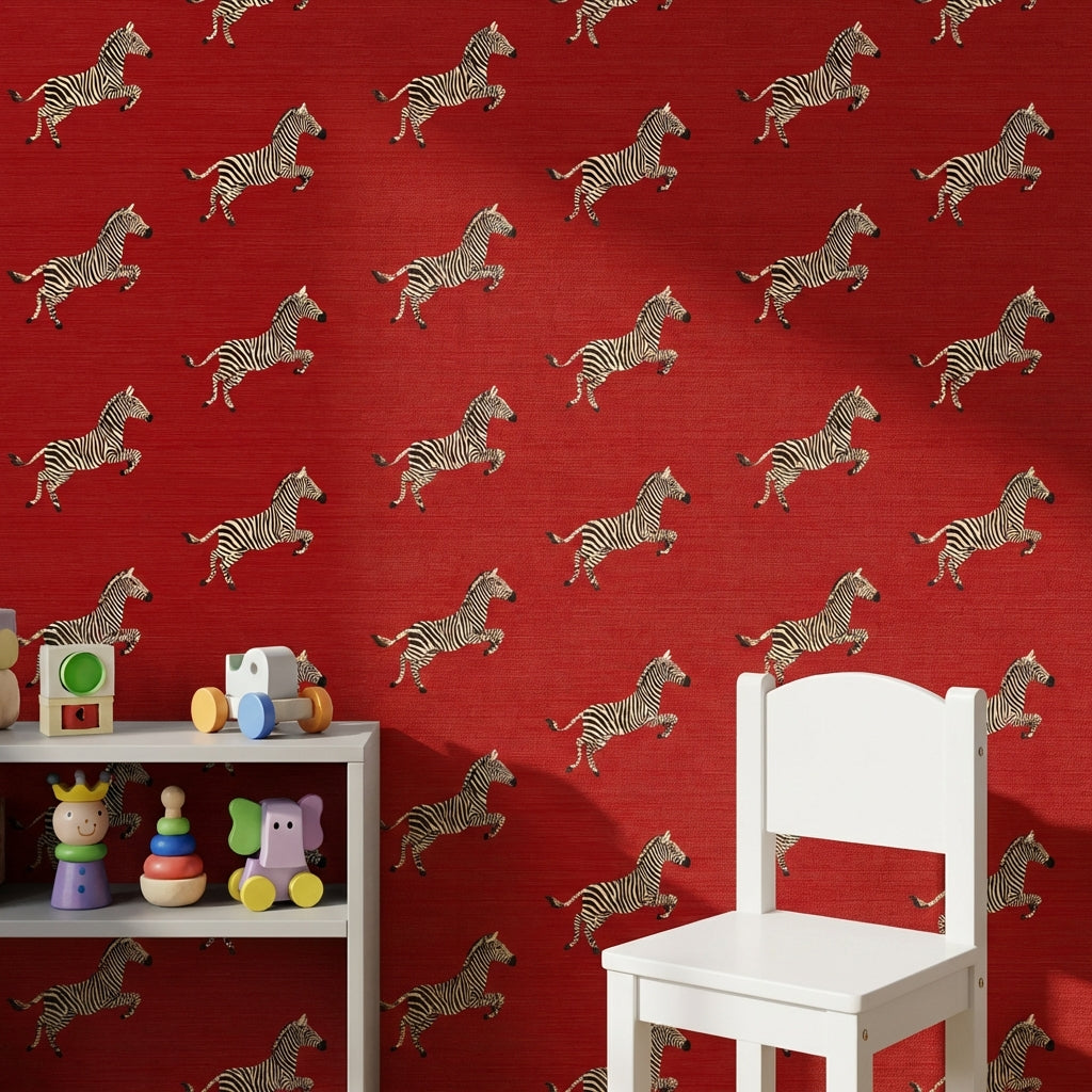 Zebra Wallpaper Animal Print Red Background Decorative Mural