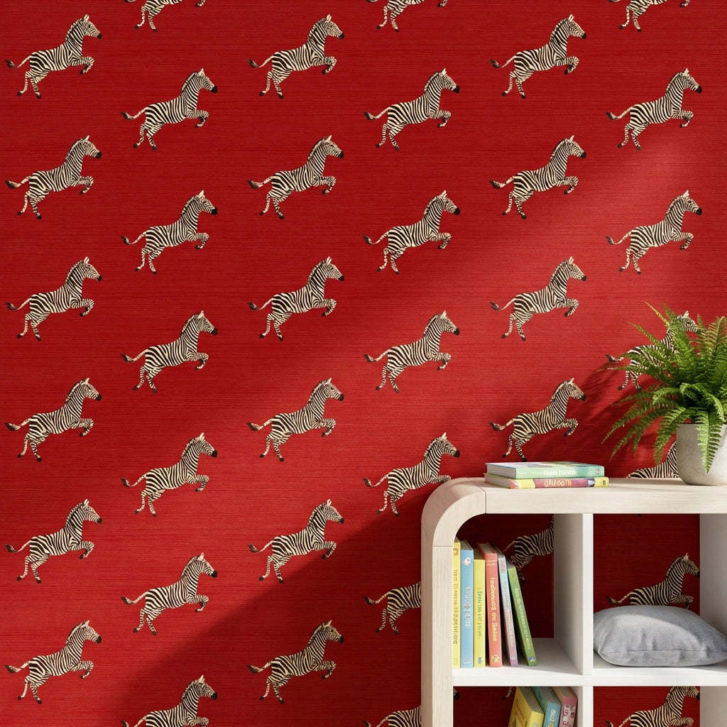 Zebra Wallpaper Animal Print Red Background Decorative Mural