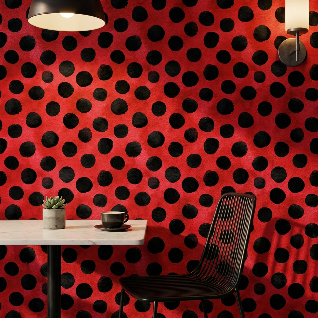 Polka Dots Wallpaper Red Graphic Decorative Mural