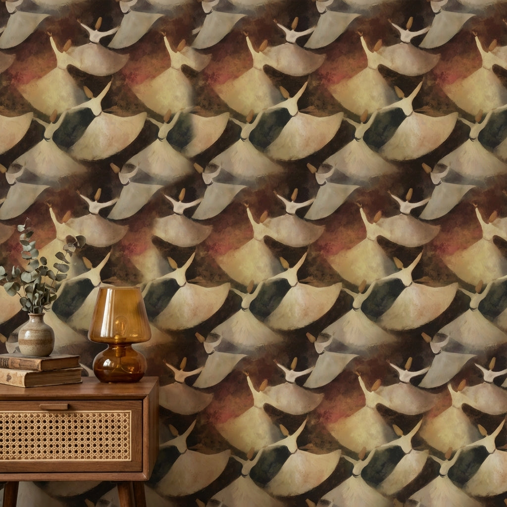 Cultural Dancers Wallpaper Fluid Earthy Decorative Mural
