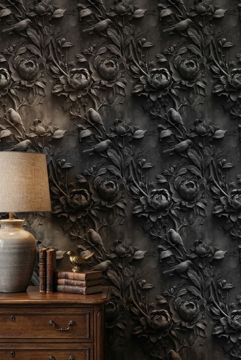 Floral Wallpaper Birds Textured Decorative Mural