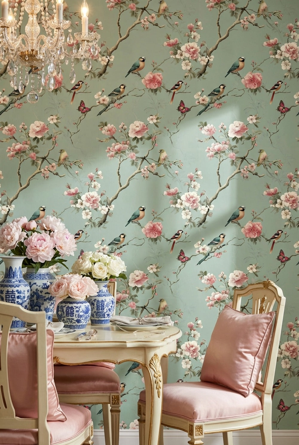Floral Wallpaper Birds Nature Decorative Mural
