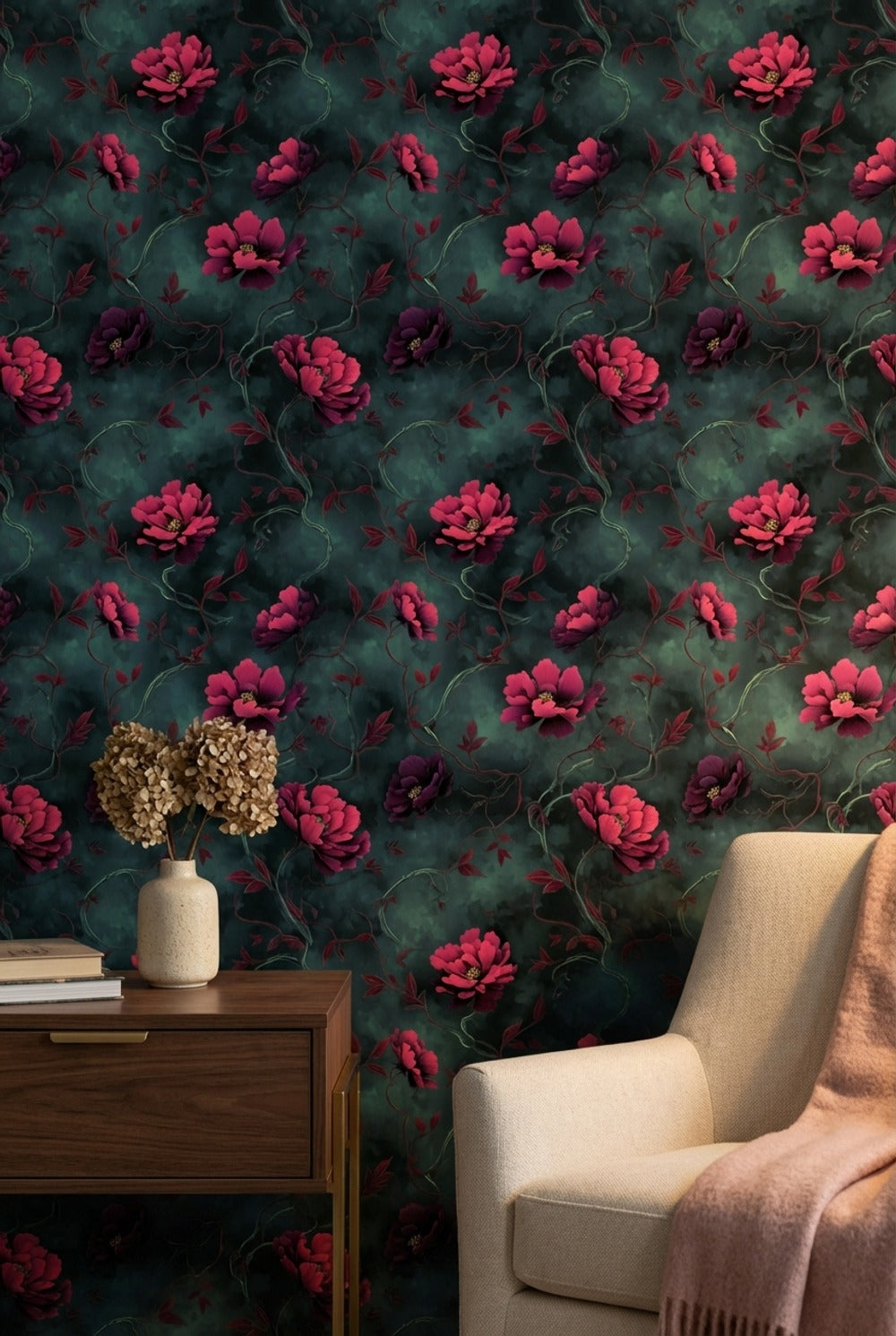 Floral Wallpaper Dark Contemporary Decorative Mural