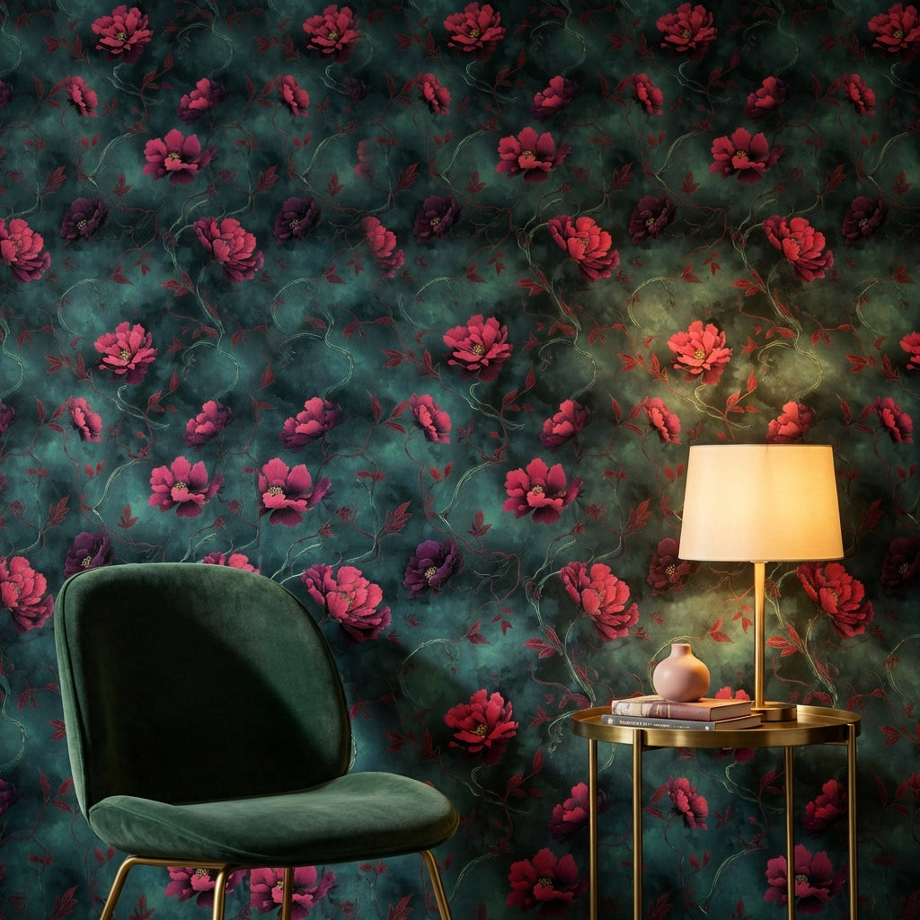 Floral Wallpaper Dark Contemporary Decorative Mural