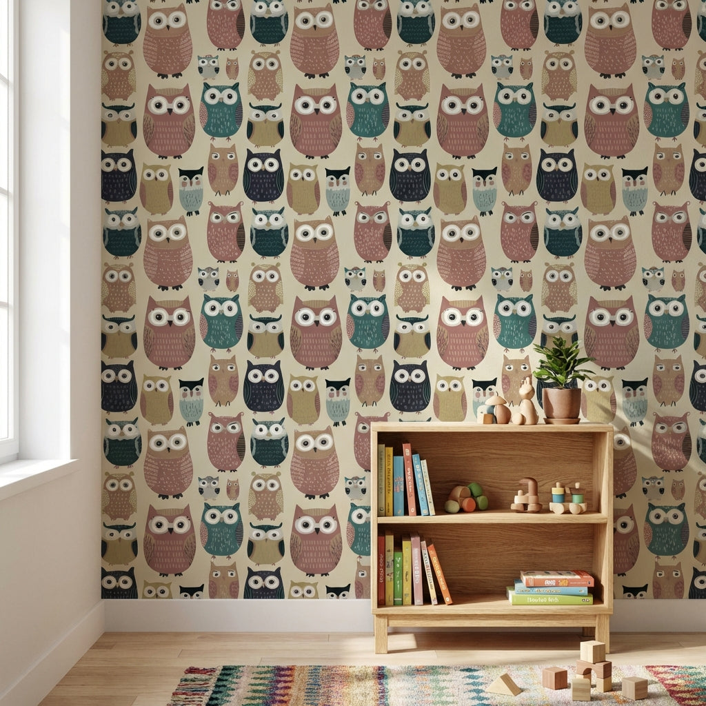 Whimsical Owls Wallpaper Playful Modern Decorative Mural