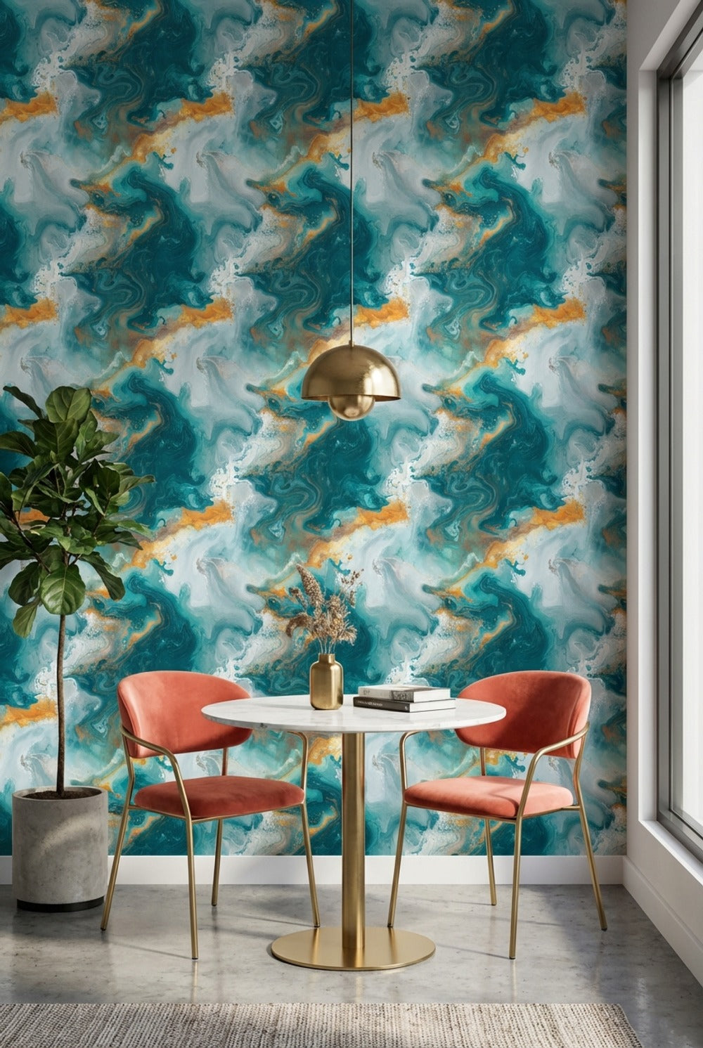 Teal Abstract Wallpaper Swirling Vibrant Wall Mural