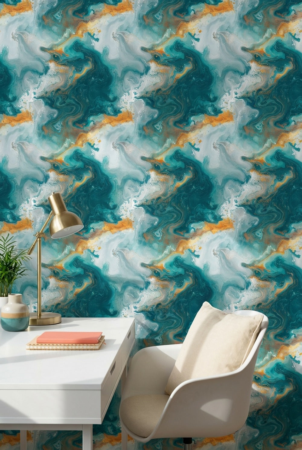 Teal Abstract Wallpaper Swirling Vibrant Wall Mural
