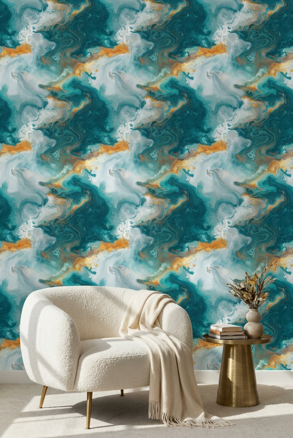 Teal Abstract Wallpaper Swirling Vibrant Wall Mural