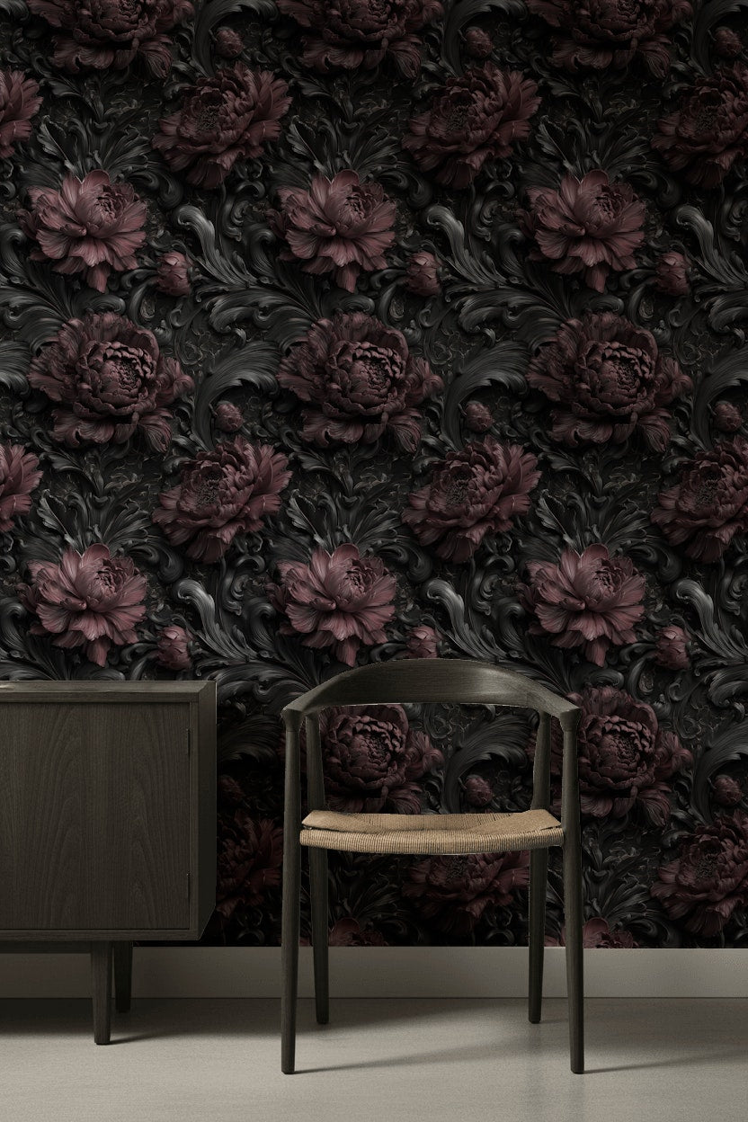 Floral Wallpaper Dark Luxurious Decorative Mural