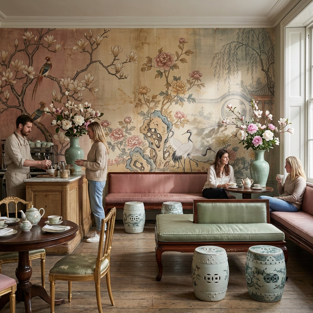 Chinoiserie Birds Wallpaper Asian Landscape Wall Decor