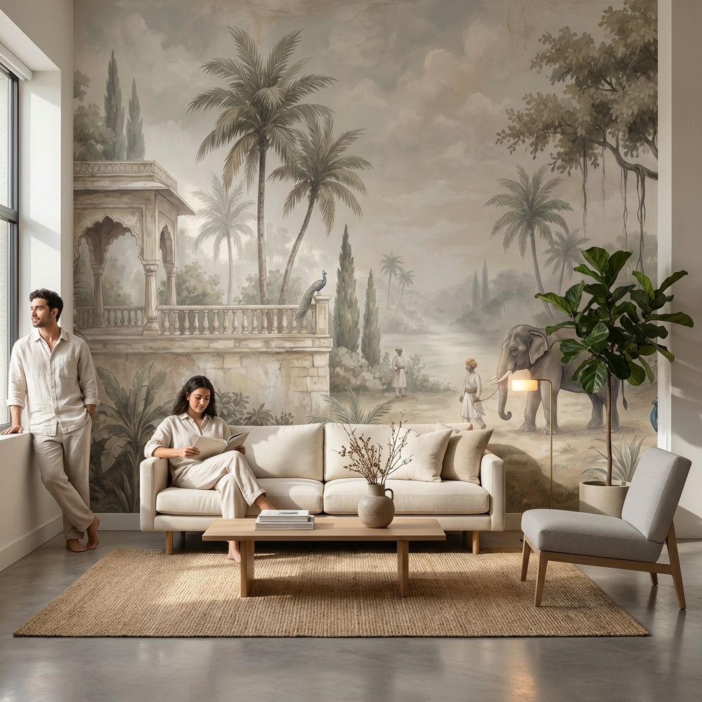 Vintage Wallpaper Tropical Elephant Wall Mural