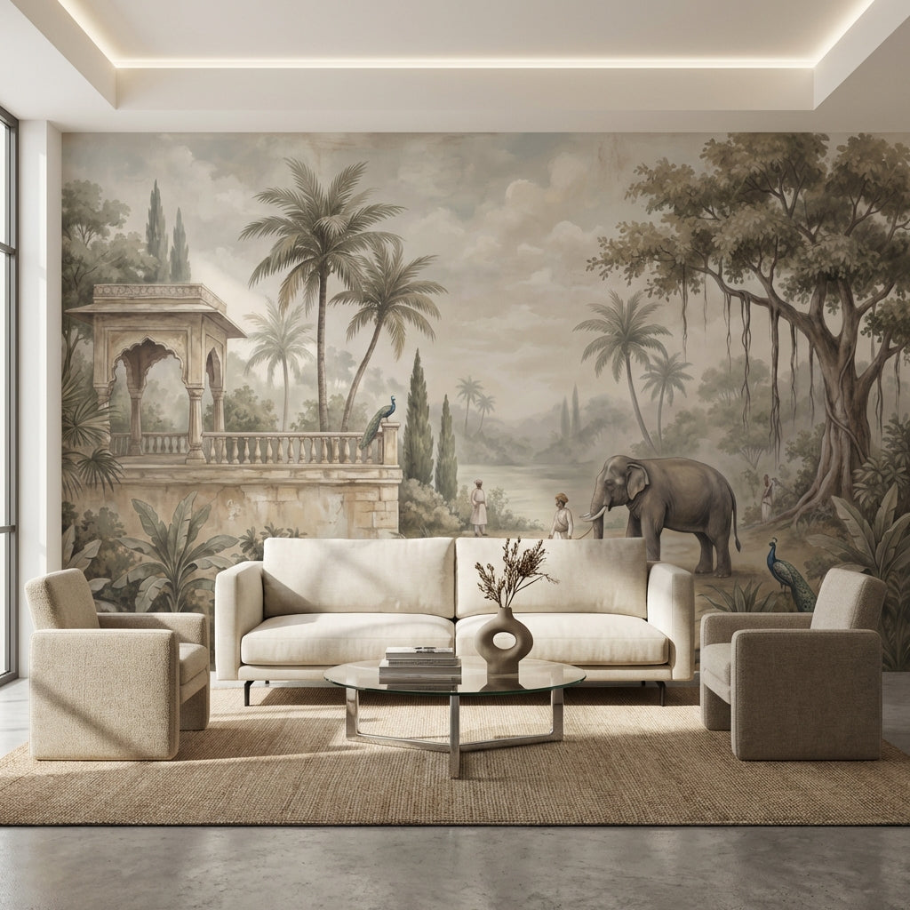 Vintage Wallpaper Tropical Elephant Wall Mural