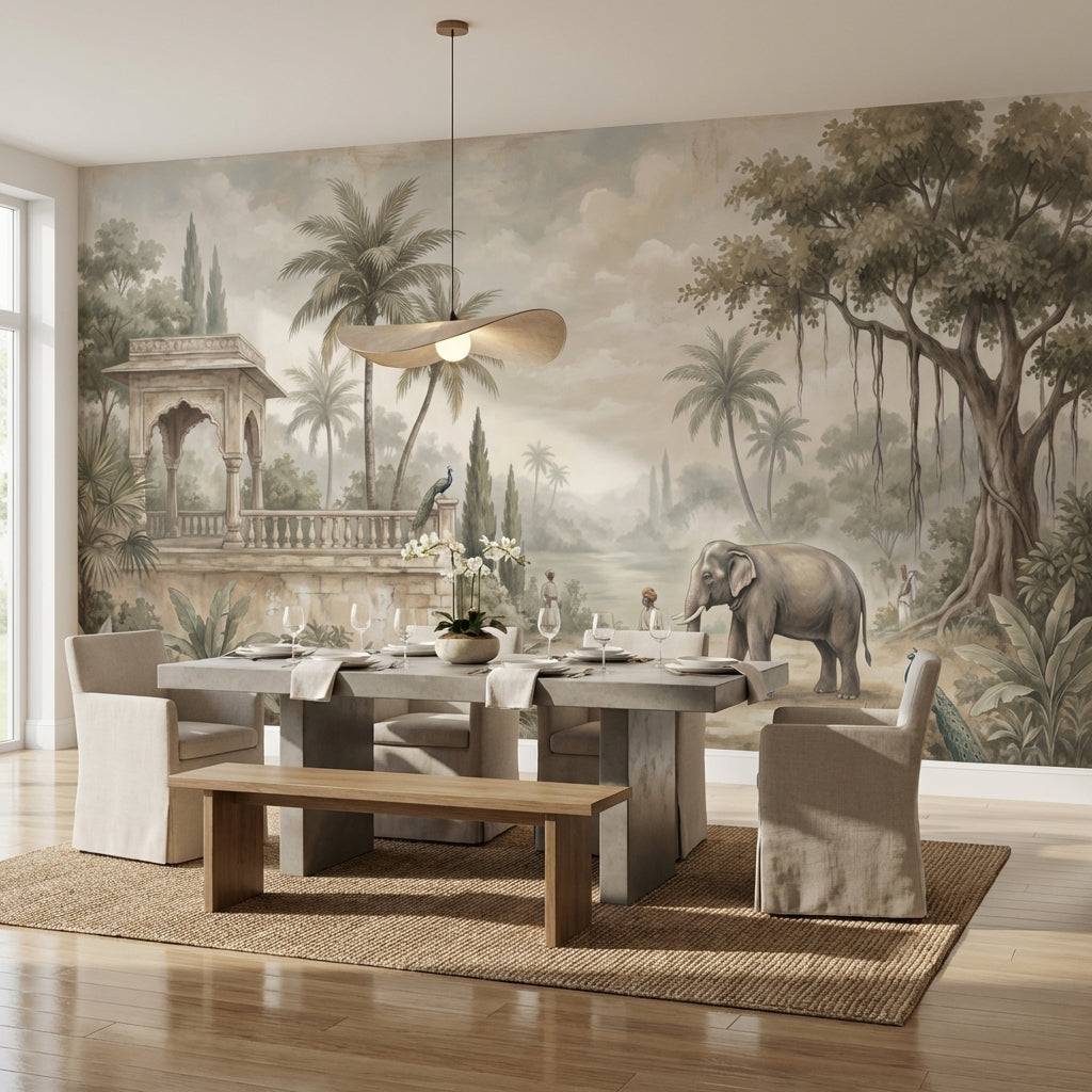 Vintage Wallpaper Tropical Elephant Wall Mural