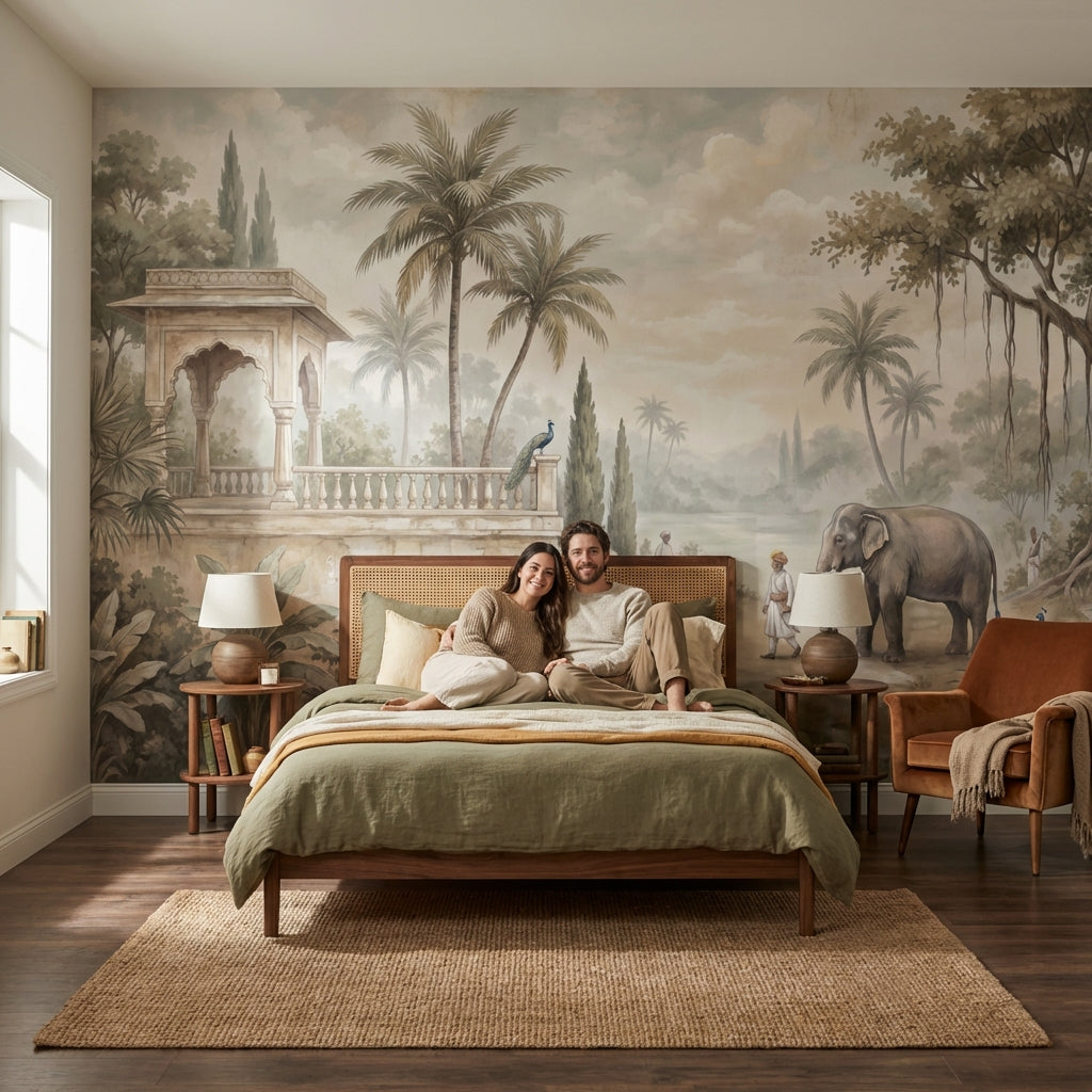 Vintage Wallpaper Tropical Elephant Wall Mural