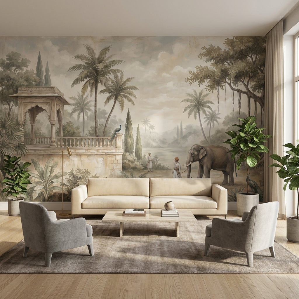 Vintage Wallpaper Tropical Elephant Wall Mural