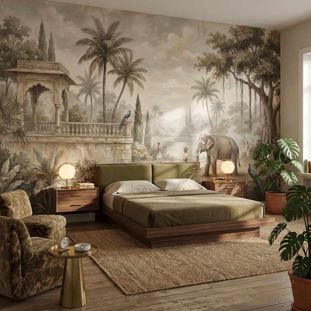 Vintage Wallpaper Tropical Elephant Wall Mural