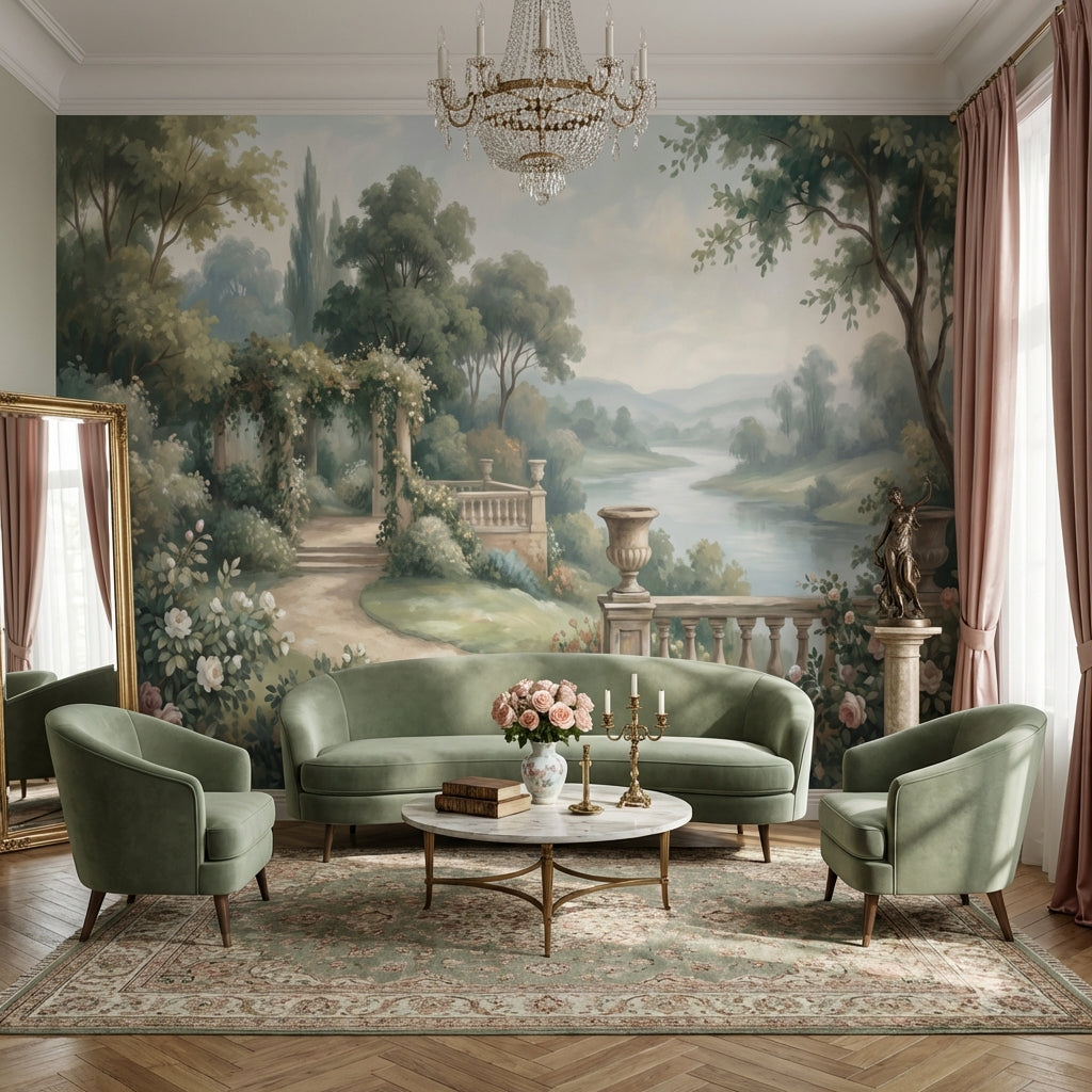 Cloudy Sky Wallpaper Trees Balcony Wall Mural