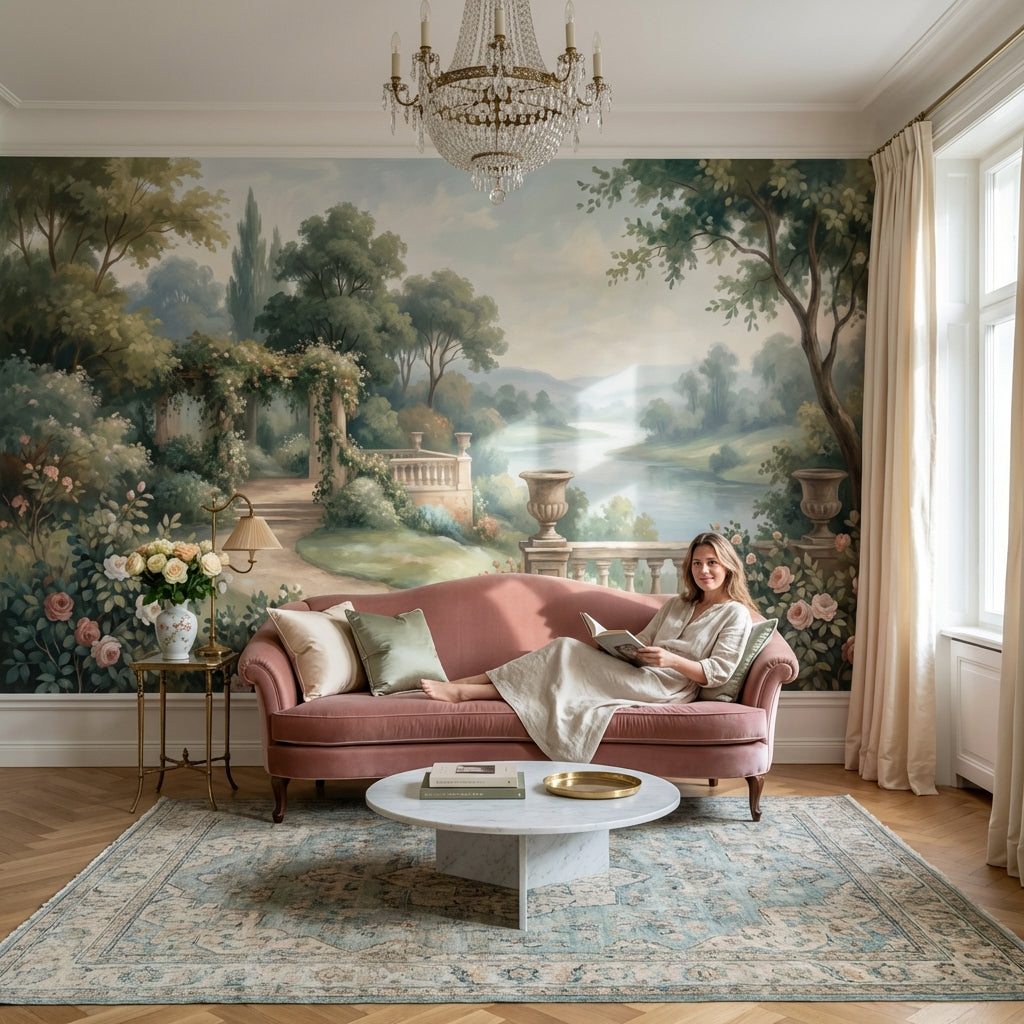 Cloudy Sky Wallpaper Trees Balcony Wall Mural