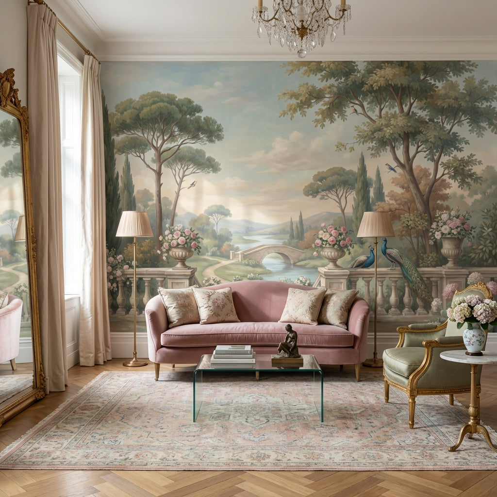 Peacocks Wallpaper Garden Bridge Removable Wall Decor