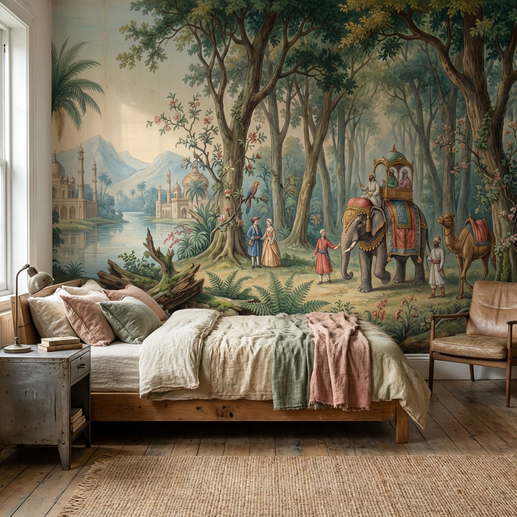 Exotic Landscape Wallpaper Elephant Mughal Wall Mural