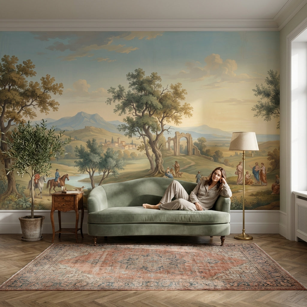 Pastoral Landscape Wallpaper Classic Vintage Wall Mural