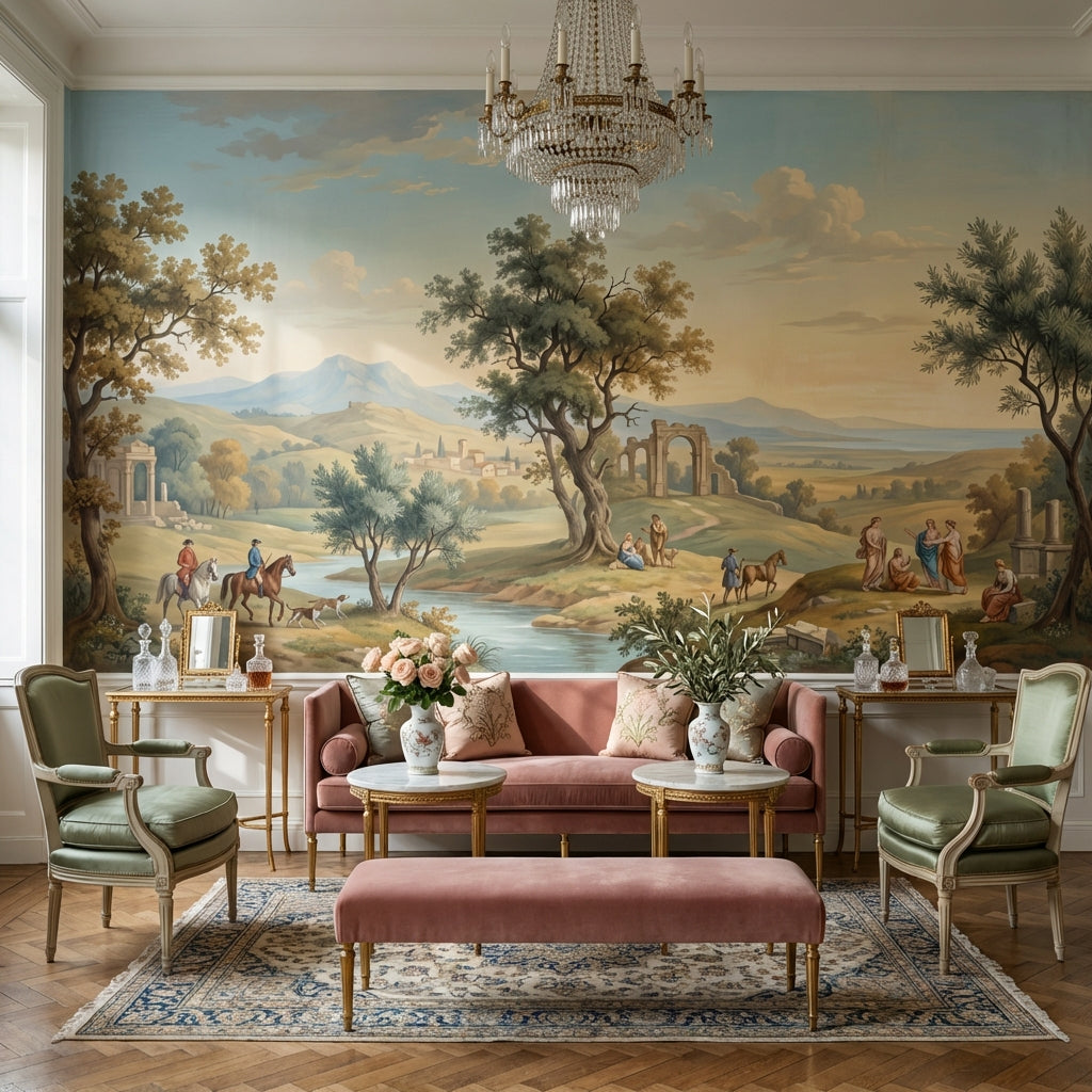 Pastoral Landscape Wallpaper Classic Vintage Wall Mural