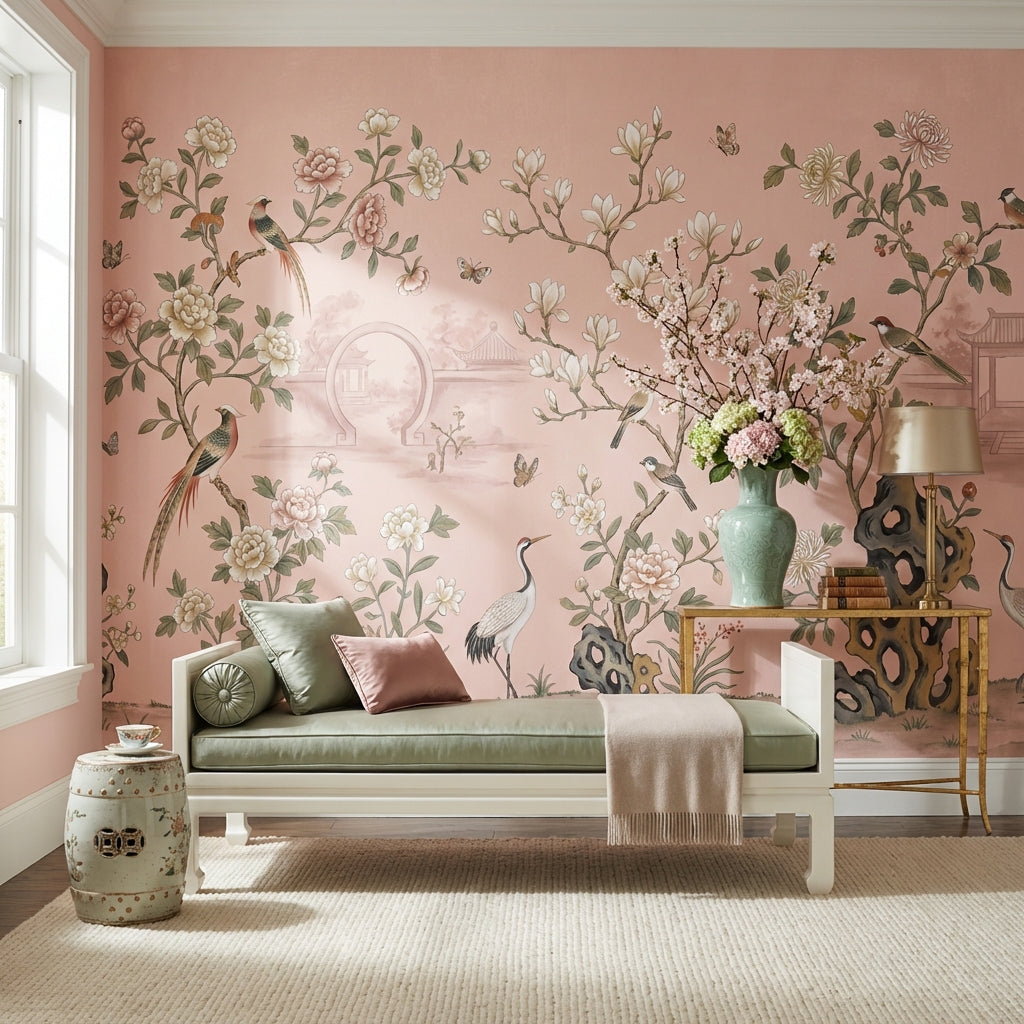 Oriental Wallpaper Birds Floral Wall Mural