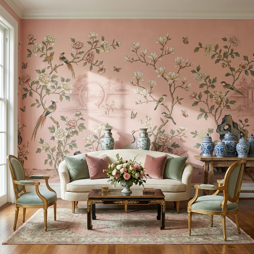 Oriental Wallpaper Birds Floral Wall Mural