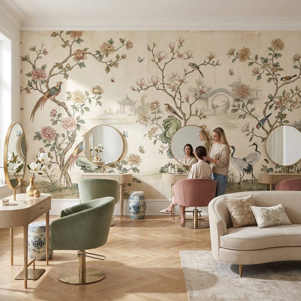 Floral Wallpaper Birds Asian Wall Mural