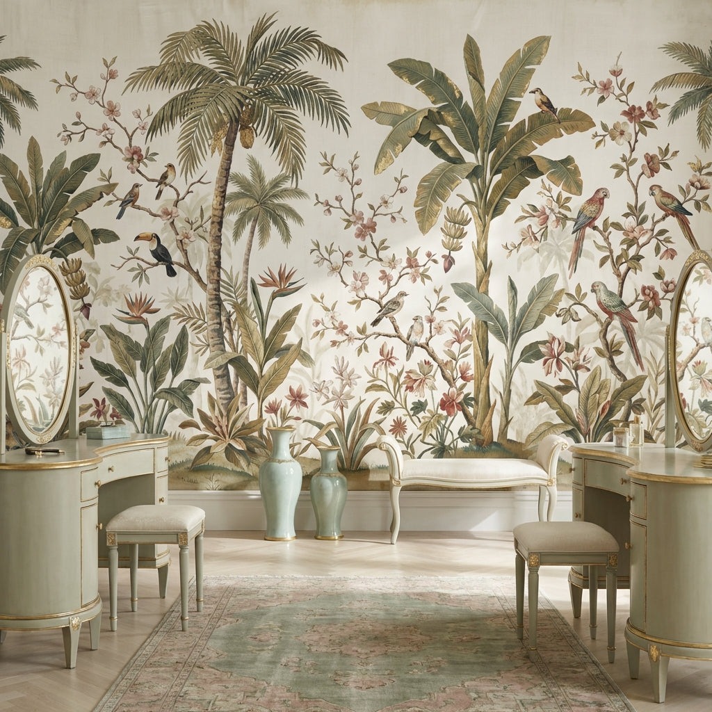 Tropical Birds Wallpaper Vintage Palm Wall Mural