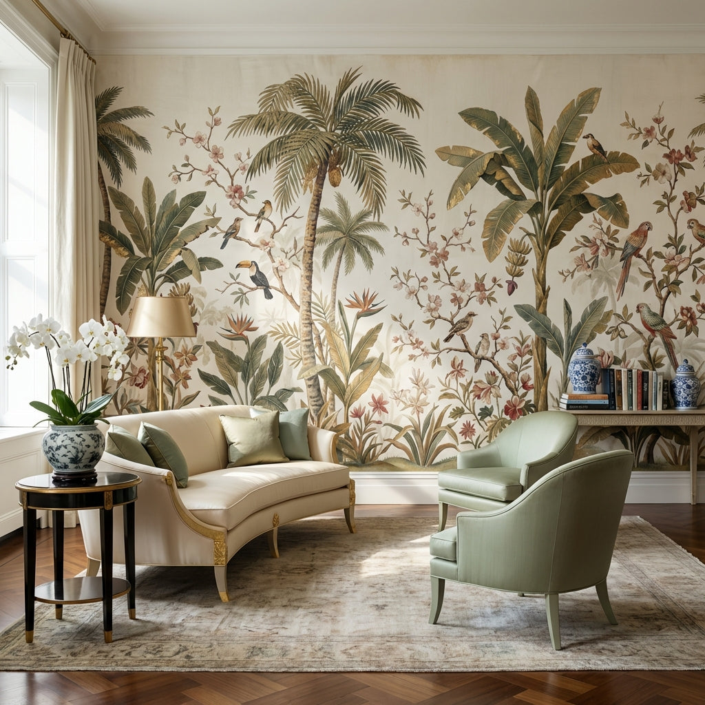 Tropical Birds Wallpaper Vintage Palm Wall Mural