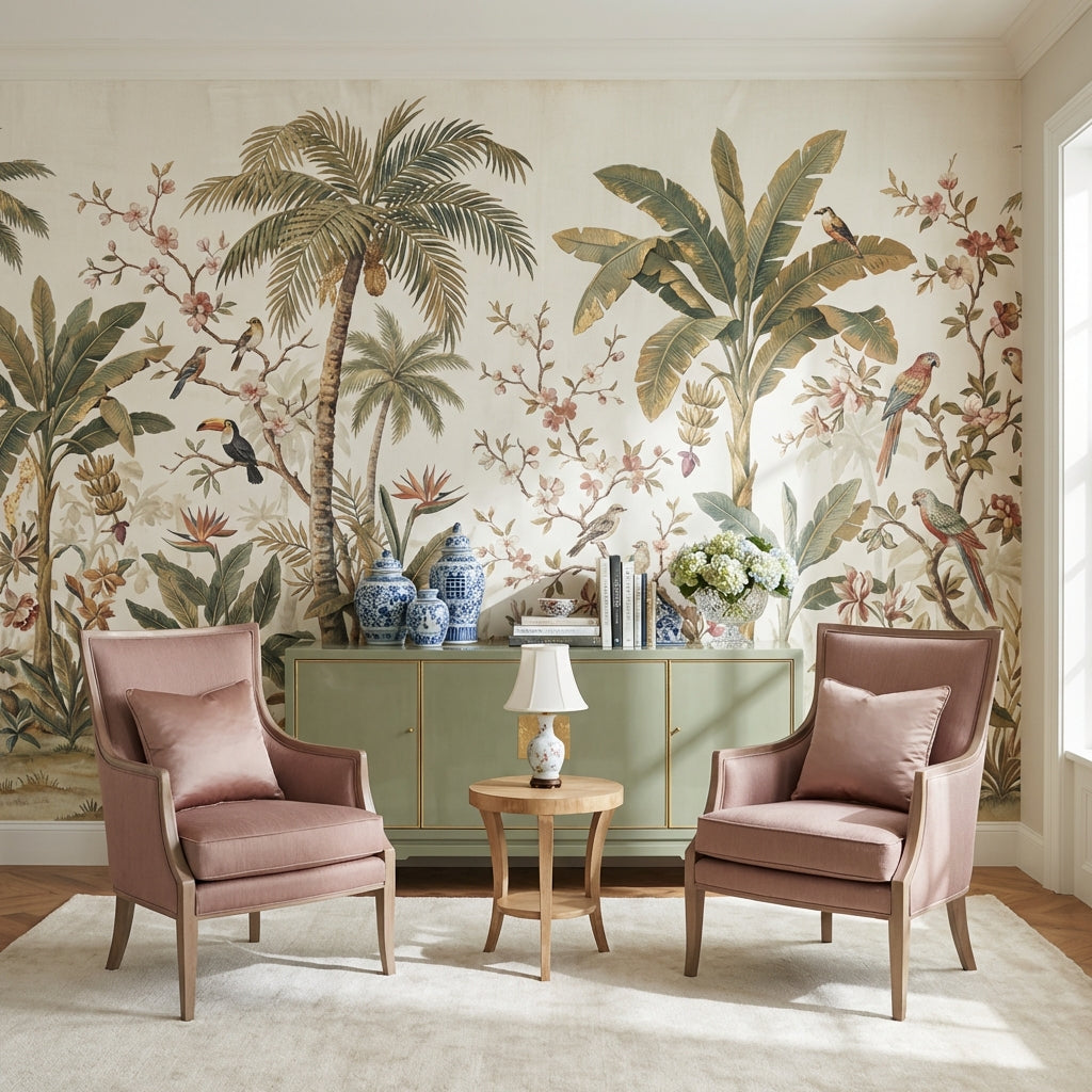 Tropical Birds Wallpaper Vintage Palm Wall Mural