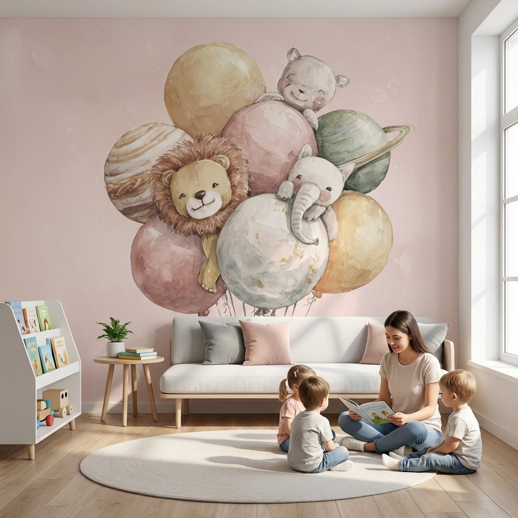 Balloons Animals Wallpaper Whimsical Removable Planets Wall Mural