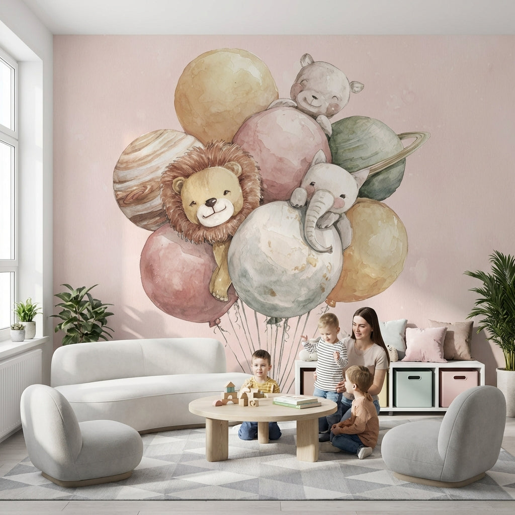 Balloons Animals Wallpaper Whimsical Removable Planets Wall Mural