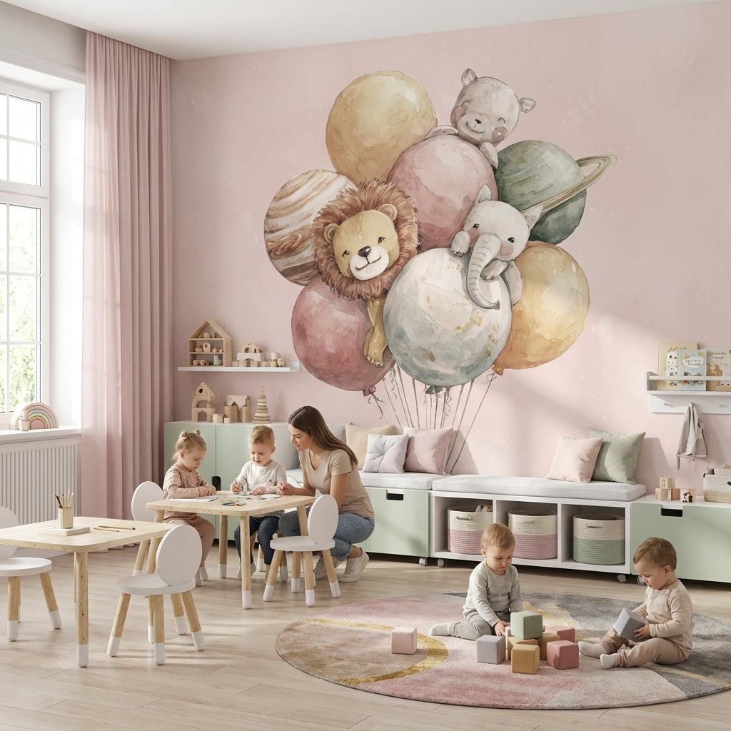 Balloons Animals Wallpaper Whimsical Removable Planets Wall Mural