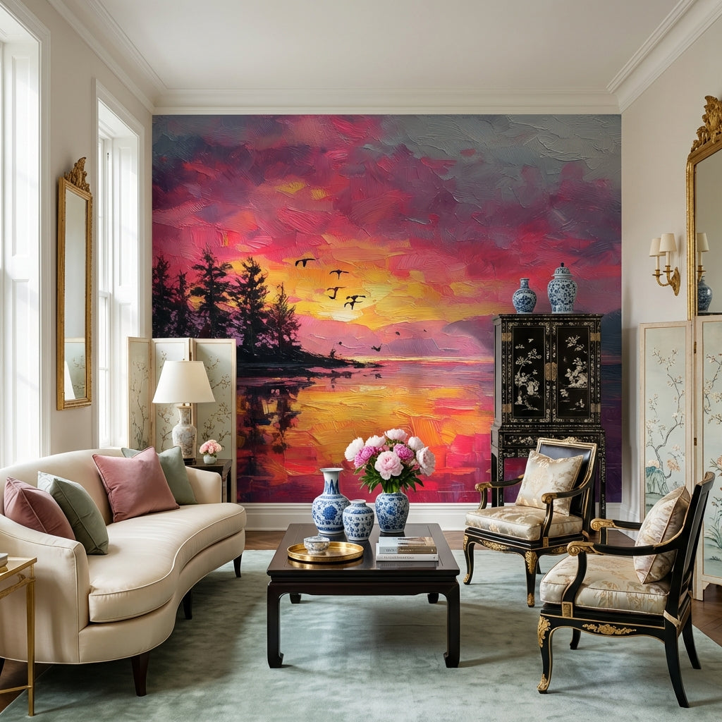 Sunset Wallpaper Island Birds Removable Wall Decor