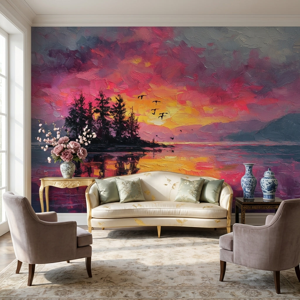 Sunset Wallpaper Island Birds Removable Wall Decor