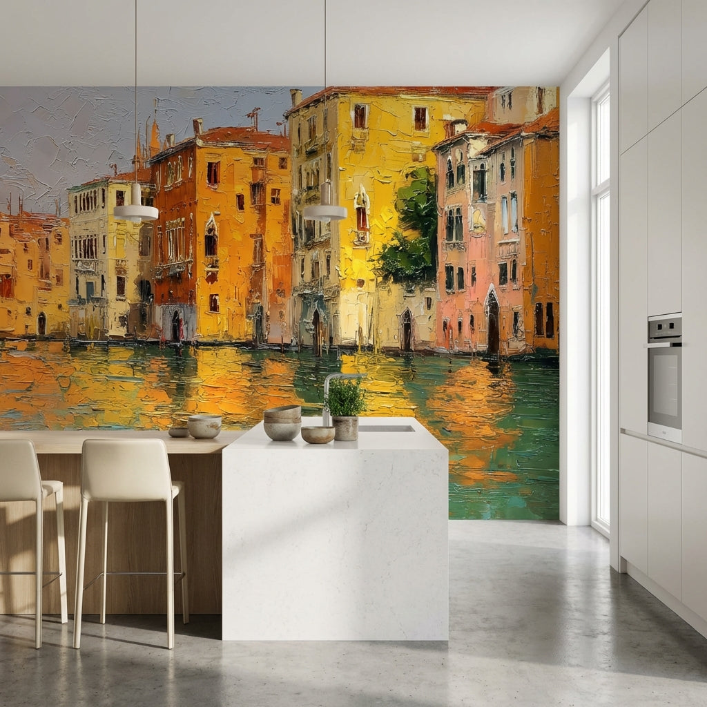 Cityscape Wallpaper Canal Reflection Wall Decor