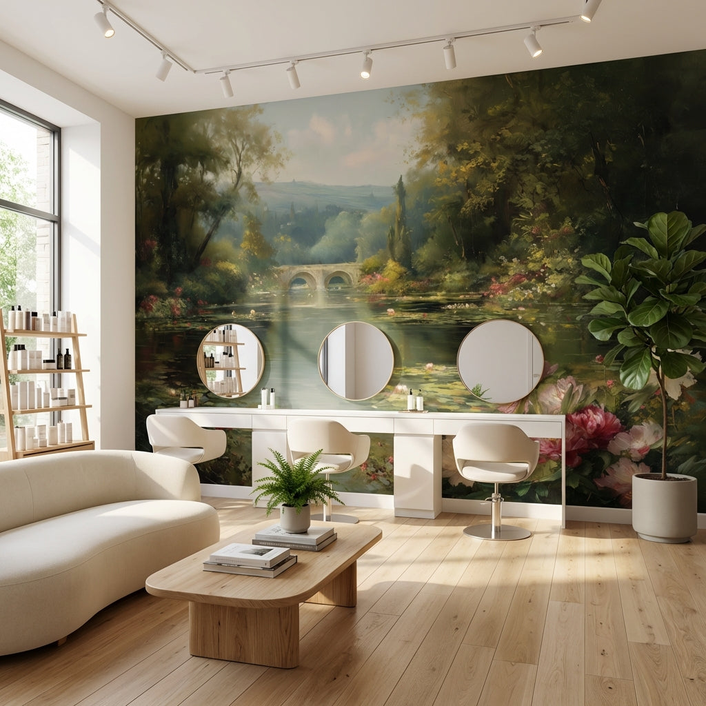 Serene Pond Wallpaper Nature Greenery Wall Mural