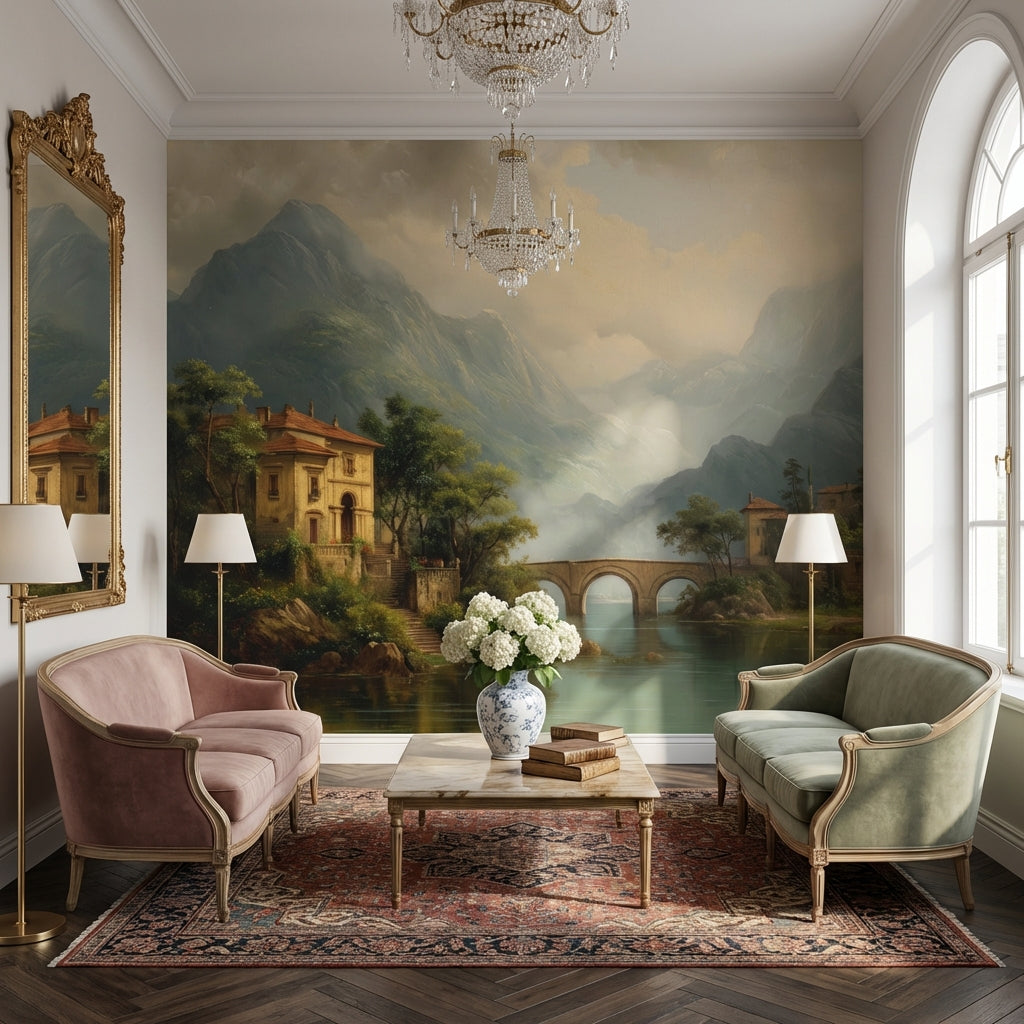 Mediterranean Landscape Wallpaper Mountains Removable Villa Wall Mural