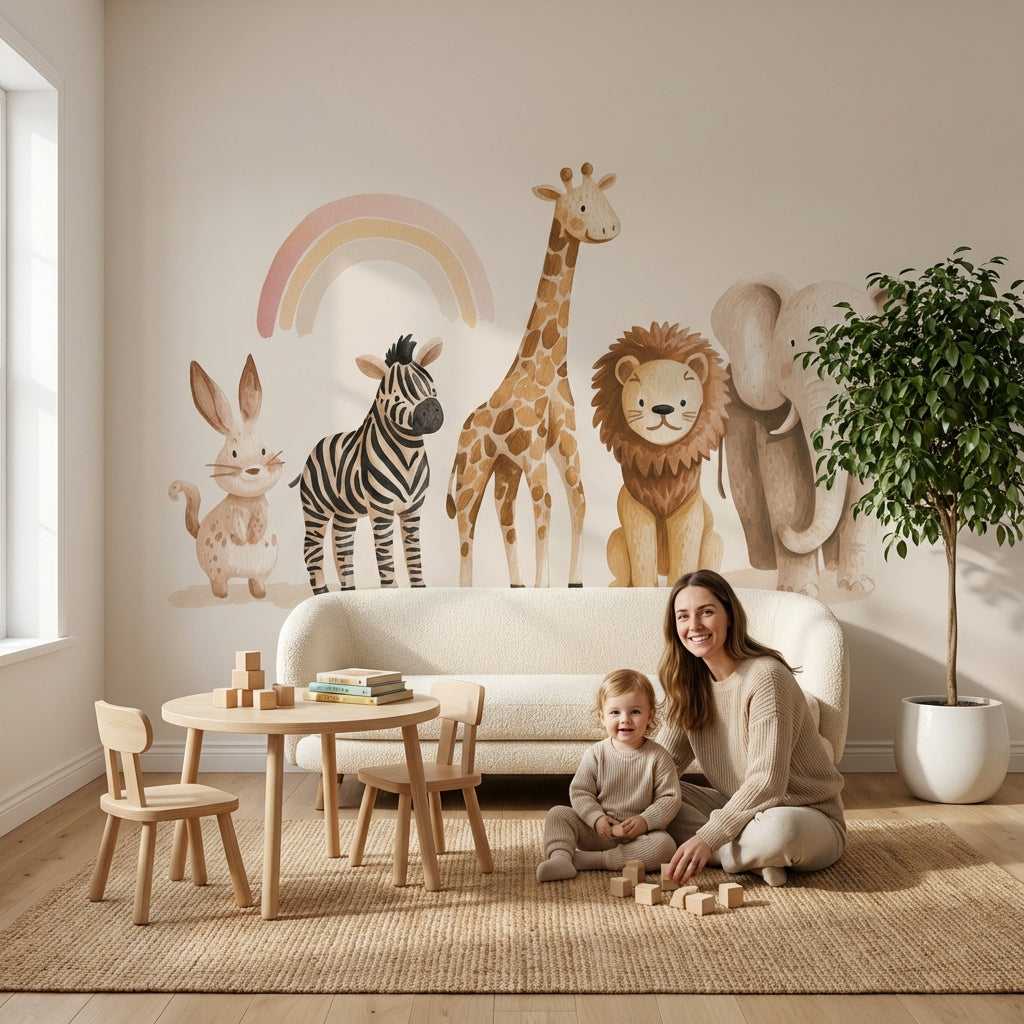 Animals Wallpaper Rainbow Whimsical Wall Decor