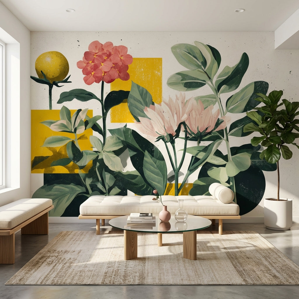 Floral Wallpaper Geometric Modern Removable Wall Decor