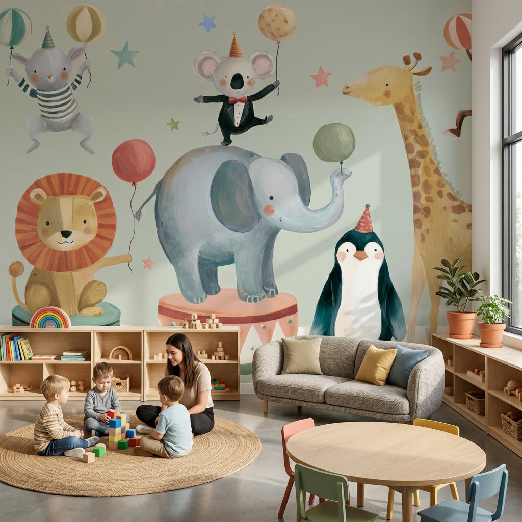 Whimsical Wallpaper Animals Removable Circus Wall Double Roll