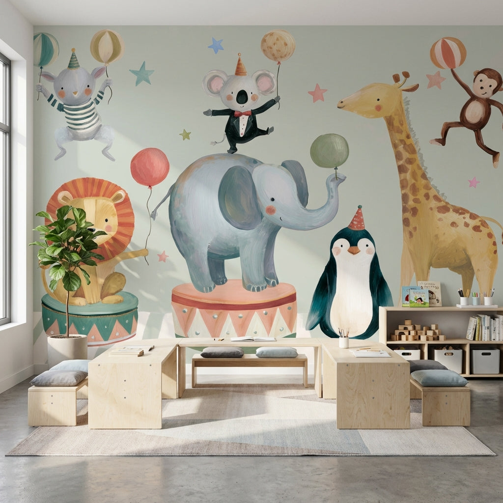 Whimsical Wallpaper Animals Removable Circus Wall Double Roll