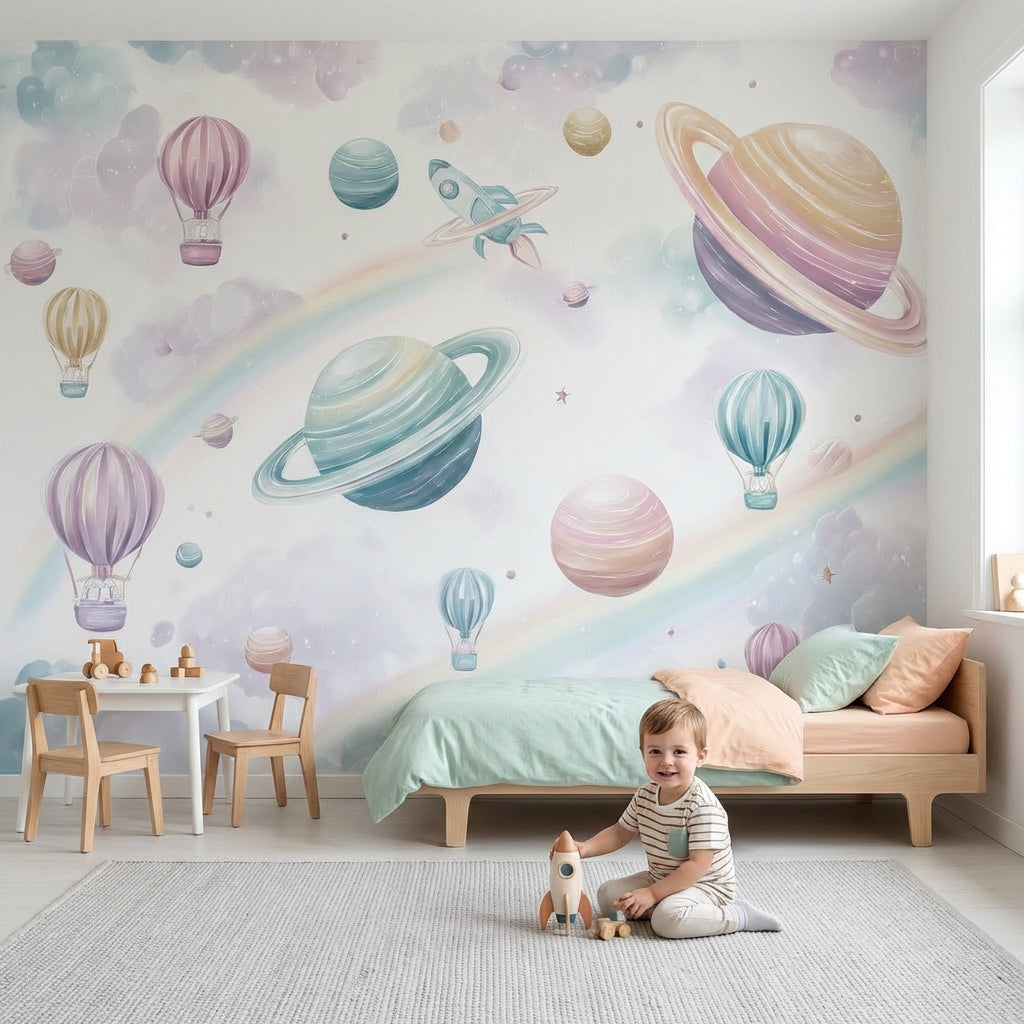 Space Wallpaper Planets Whimsical Wall Decor