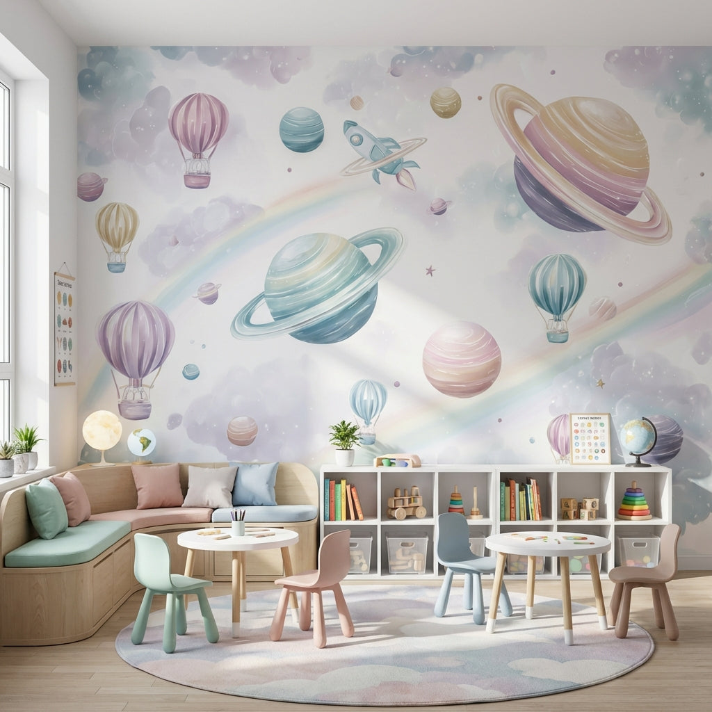 Space Wallpaper Planets Whimsical Wall Decor